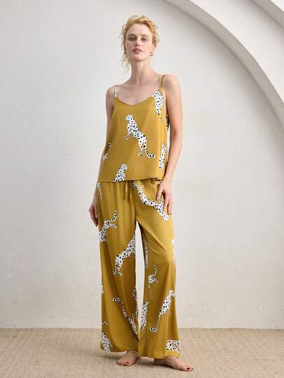 Ocili 两件套波西米亚风蕾丝吊带背心和宽松长裤睡衣套装，女士舒适家居服