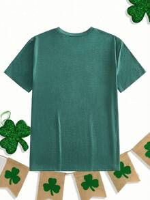 HIMLAND Men's Casual Commuter St. Patrick's Day Clover Print Short Sleeve T-Shirt, Summer - Army Green - View 3