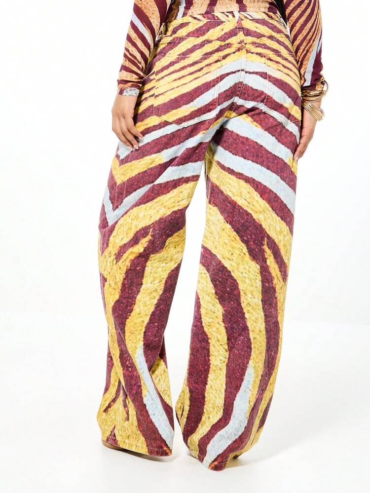 SUMWON Women Zebra Print Wide Leg Palazzo Pants High Waisted Flowing Boho Festival Lounge Pants With Animal Print Pattern Full Length Casual Bottoms