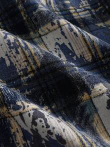 PAVTROS Camisa Xadrez Vintage Masculina, Folgada, Grunge, Manga Longa, Streetwear Camisa Boxy de Manga Longa com Zíper na Frente, Reinterpretação Retrô, Padrão Xadrez Clássico e Desgastado, Acentos Numéricos Minimalistas, Marcante e Moderno, Fusão de Estilos Contemporâneos e Vintage, Adequado para Casual, Streetwear, Outdoor, Festas Temáticas, Looks de Moda, Presentes de Férias, Presentes para Namorado/Marido - Azul Marinho - Visão 7