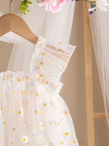 SHEIN Đầm mùa hè dễ thương, thanh lịch, họa tiết hoa, tay ngắn bằng vải lưới, dành cho bé gái. - Nhiều màu - Xem 4