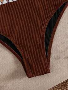 Swim Vcay 女士夏季沙滩高腰比基尼套装 - 棕色 - 查看 3