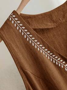 CosyJoli Frenchy 女士无袖休闲衬衫，简约时尚，适合日常穿着，春夏款，心形图案印花，情人节必备，浪漫优雅，无袖上衣 - 棕色 - 查看 4