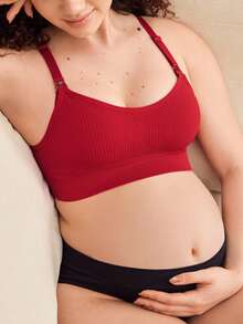 Moonlight&Mama Maternity Comfortable Breathable Solid Color Adjustable Strap Seamless Nursing Bra - Red - View 3