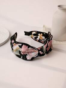 Enchnt Bow Decor Floral Print Headband For Daily Casual Outing Wear Boho Valentine's Day Valentines,Hairband,Hair Hoop Headbands Hair Accessories - Multicolor - View 12
