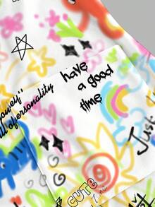 PopScrub Cartoon Graffiti Print Short Sleeve Scrub Uniform Top - Multicolor - View 5