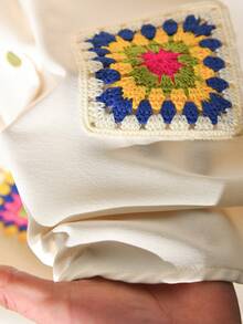 CosyJoli 大码女式休闲日常刺绣纽扣短袖衬衫 - 米色 - 查看 6