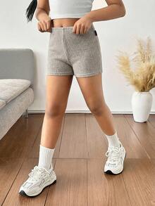 Tween Girls Ribbed Knit Skinny Shorts, Back To School, Mommy And Me Matching Outfits - Apricot - View 4