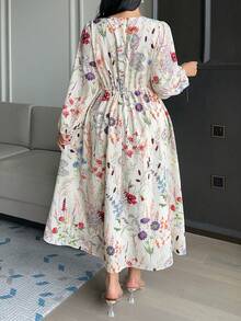 Dazy Plus Plus Size Women V-Neck Floral Print Elegant Waist Cinched Party Dress Sundress Boho Vacation Outfits Women - Multicolor - View 2