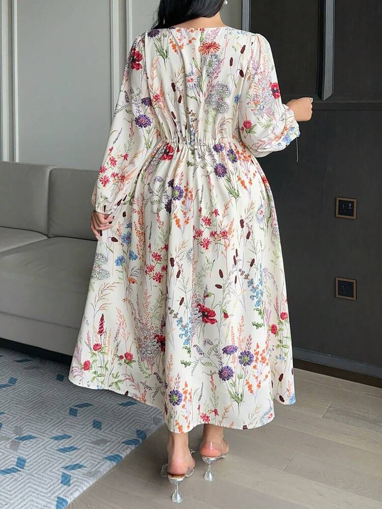 Dazy Plus Plus Size Women V-Neck Floral Print Elegant Waist Cinched Party Dress Sundress Boho