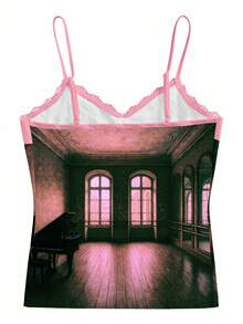 Y2Kool Maria Clara Maia 女士 Y2K 撞色蕾丝印花吊带背心 - 彩色 - 查看 2