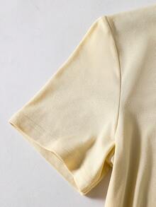 一件式短袖休闲印花春夏少女夏季通勤套装，运动休闲直筒裤，短袖轻便舒适两件套。 - 杏色 - 查看 3