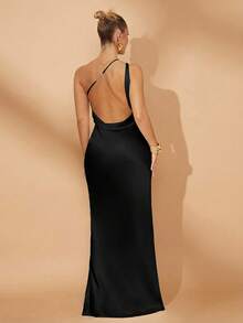 Lumalex 秋冬季情人节假日派对宴会婚礼金属装饰露背喇叭裙女装 - 黑色 - 查看 2