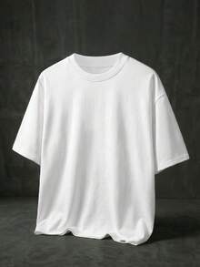 AXEPEAK Men's Solid Color Round Neck Short Sleeve Casual Loose Fit T-Shirt - White - View 13