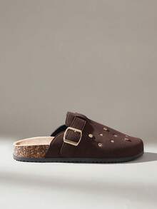 Solecia Thick-Soled Slip-On Outer Wear Casual Shoes Commuting Flip Fur Round-Toed Shoes Women's Foot Closed Toe Slippers - Brown - View 2