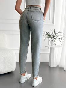 EURMUSE High Waist Mom Fit Jeans - Light Wash - View 2