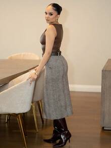 Melissa Matos 羊毛开衩裙 - 咖啡棕 - 查看 4