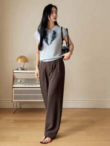 DAZY Women's Business Casual Loose Pocket Pants - Brown - View 3