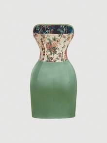 SHEIN MOD Đầm ngắn dáng ống phối họa tiết jacquard thanh lịch dành cho nữ, thích hợp cho mùa hè. - Nhiều màu - Xem 2