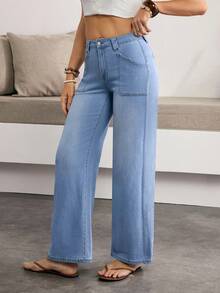 Breezaya Women's Casual Washed Straight Leg Jeans - Dark Wash - View 3