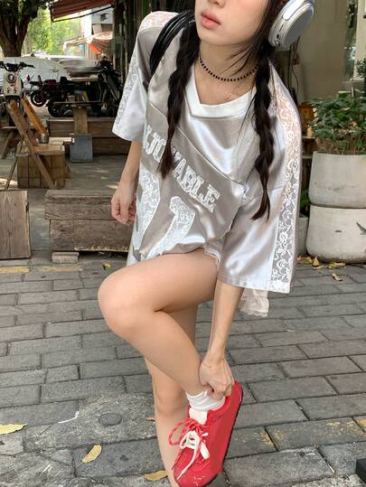 DAZY Áo thun thể thao nữ kiểu ballet, áo thun ngắn tay phong cách Hàn Quốc, thích hợp cho mùa hè mát mẻ.