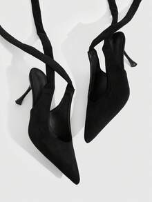 CUCCOO SZL 女士黑色麂皮性感尖头蝴蝶结时尚约会高跟鞋 - 黑色 - 查看 7