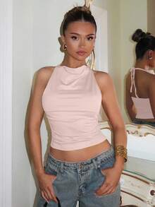 Glamine Charm 优雅黑色圣诞派对无袖吊带上衣，女士冬季款 - 粉色 - 查看 4