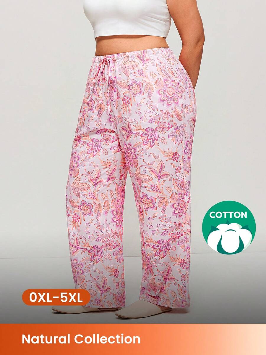 LUVLETTE Summer Plus Size Soft Cotton Patterned Wide Leg Loungewear Pajama Pants Pyjama Cotton Pajamas
