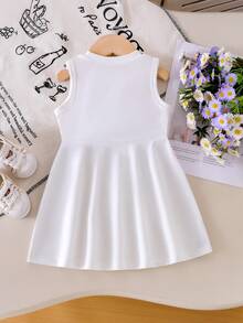 Infant/Toddler Girls' Knitted Crew Neck Sleeveless Big Bowknot Ivory Dress, Summer White Fashion Elegant Soft Little Dress - White - View 2
