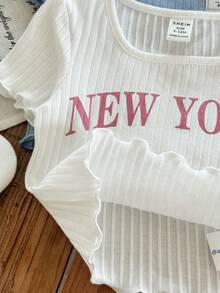 SHEIN Baby Girl Casual Cute Solid Color Knit Short Sleeve Top, Multi-Color,Kids - Multicolor - View 4