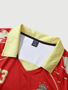 Prep Áo Polo nam, kiểu dáng thể thao thường ngày, in hình hoa anh đào và chữ tiếng Anh, tay ngắn. - Đỏ - Xem 5