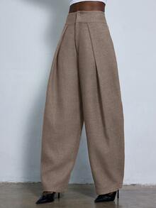 Aveloria Modichic Nuevos pantalones de traje holgados con pliegues de diseño elegante y casual para uso diario - Caqui - Ver 7