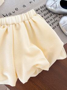 Genkimix Kids Bộ 2 món cho bé gái: Áo không tay trang trí nơ và quần short màu trơn. - Màu vàng - Xem 4
