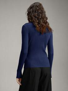 Ontre Áo khoác cardigan dệt kim gân sọc buộc dây phía trước dành cho nữ, kiểu dáng tối giản thanh lịch, phù hợp cho công sở, đi làm, đi dạy, mùa hè. - Màu xanh hải quân - Xem 4