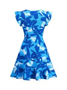 Ellevyn Women's Floral Print Round Neck Cap Sleeve Vacation Dress - Blue - View 9