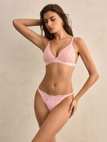 Charlaine Áo ngực nữ màu trơn phối ren, dễ thương và gợi cảm - Hồng - Xem 4