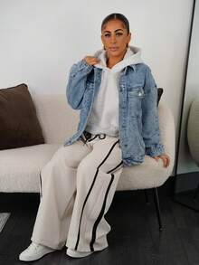 SAYEHFBABY Women's Drawstring Waist Wide Leg Casual Loose Sports Barrel Leg Pants - Apricot - View 4