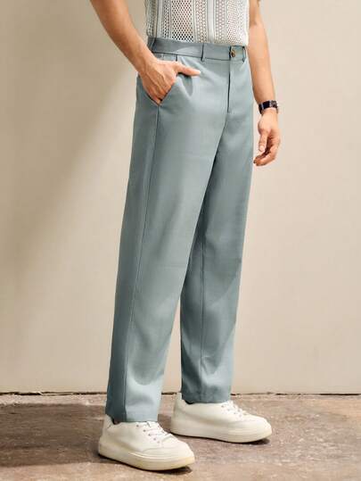 RONVEXI Herren Slim Fit gewebte verkürzte Hose, geeignet für Arbeit und Pendeln, hellgrau