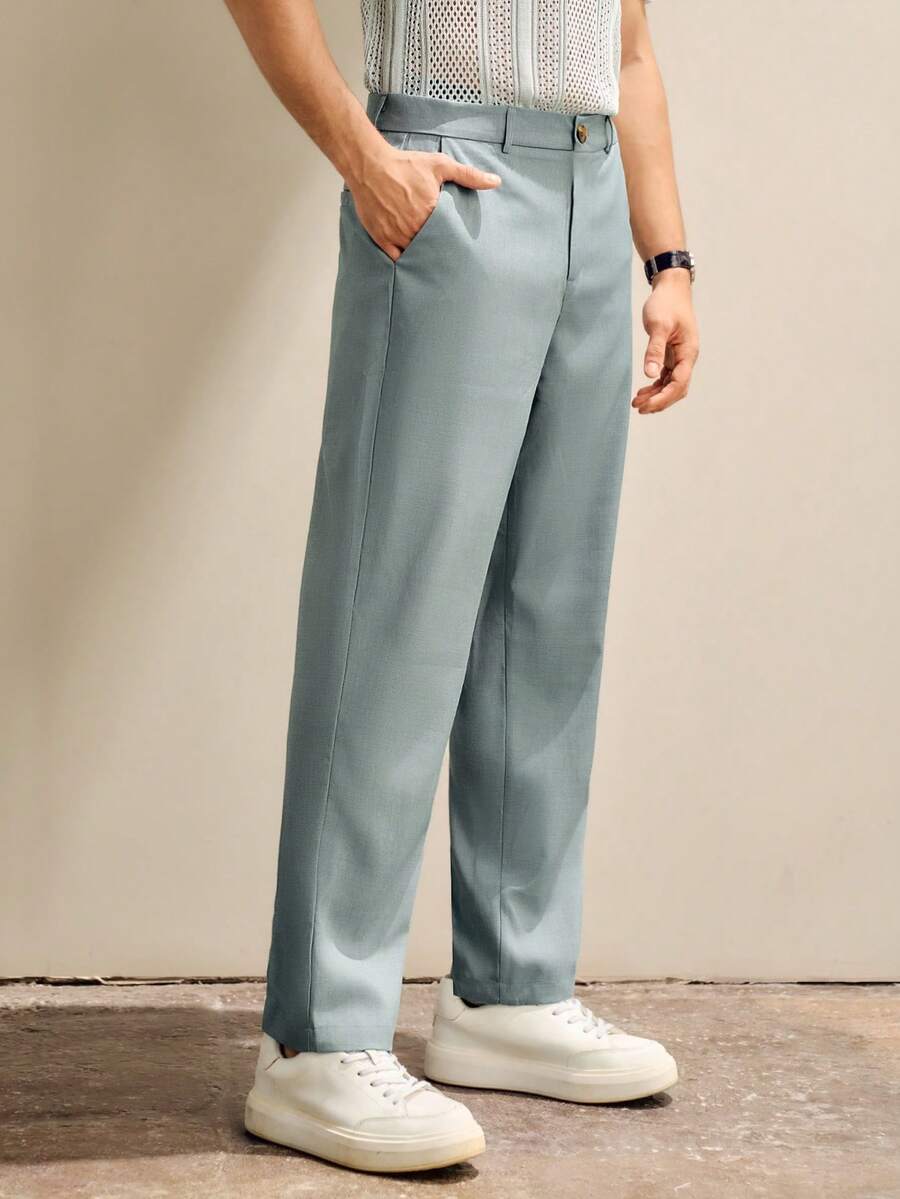 RONVEXI 男士修身梭织七分裤，适合工作和通勤，浅灰色 - 淺灰色 - 查看 1