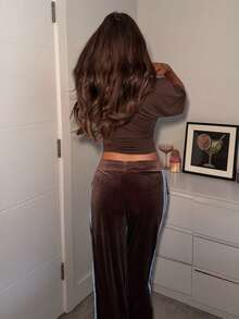 Ambs Edit Casual Solid Color Batwing Sleeve Cropped T-Shirt, Summer,Brown Top - Coffee Brown - View 2