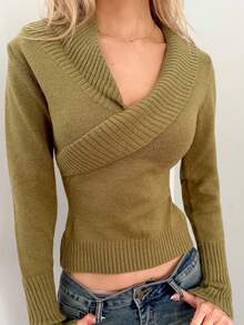 Sydney Algeri Blusa feminina de manga comprida, estilo streetwear, cor sólida, slim fit, casual, estilo streetwear - Verde - Ver 6