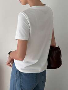 DAZY Women's V-Neck Short Sleeve Loose Casual T-Shirt - White - View 3