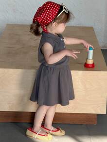 DAZY Toddler Girls' Casual Collared Sleeveless T-Shirt And Skirt 2-Piece Set, Korean Style - Grey - View 6