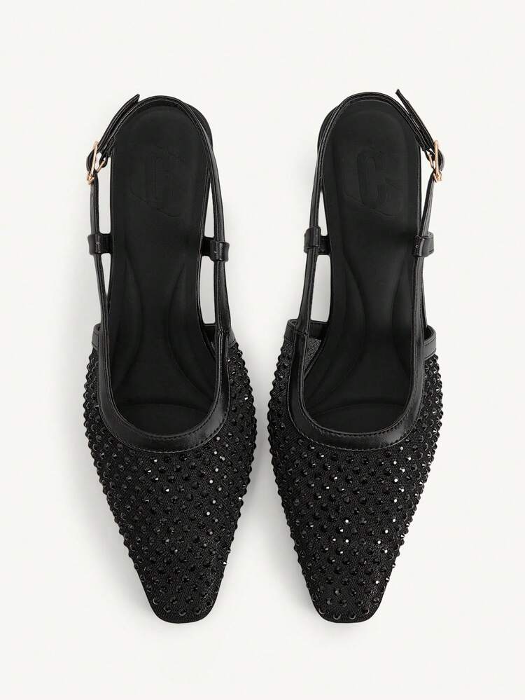 CUCCOO CHICEST Women's New Square Toe Mid-Heel Black Mesh Rhinestone Elegant Party Ankle Strap Stiletto Pumps Wedding Shoes Summer Shoes Bride Shoes