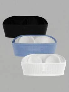 Dozemod Kids Tween Girl 3pcs Fashion Simple Padded Non-Slip Tube Top Bra Set - Multicolor - View 2