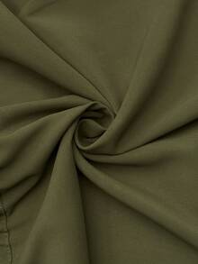 SHEIN 孕妇纯色单排扣抽绳腰蝙蝠袖休闲衬衫 - 軍綠色 - 查看 3