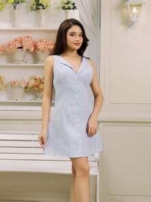 Criza Taa Vestido acampanado de textura para mujer, elegante y versátil - Azul y blanco - Ver 1