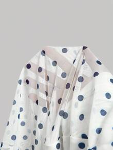 SHEIN MOD Women's Square Neck Bow Tie Ruched Mesh Polka Dot Dress - Navy Blue - View 5