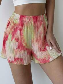 Firerie Quần short nữ dáng rộng, thanh lịch, cạp chun, xếp ly, chất liệu vải họa tiết, thích hợp cho đi biển, du lịch, dạo phố. - màu xanh lá - Xem 6