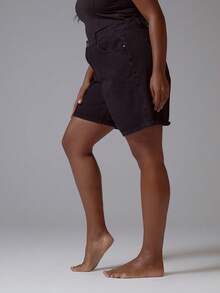 MUSERA Plus Size Mid Rise Relaxed Fit Black Longline Denim Jorts Spring Summer Elegant Cute Vacation Casual Everyday Core Denim - Black - View 3